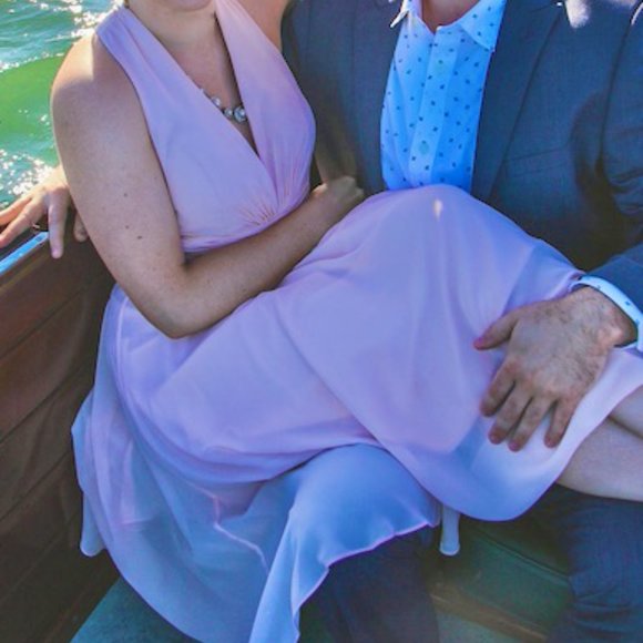 Pink A-Line Knee-Length Chiffon Cocktail Dress - Picture 3 of 8